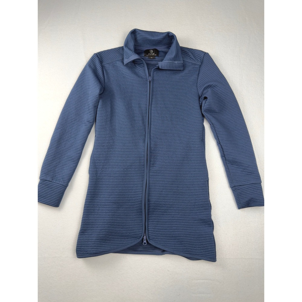 MPG Mondetta Performance Gear Womens XS Blue Ribbed Full Zip Longline Jacket